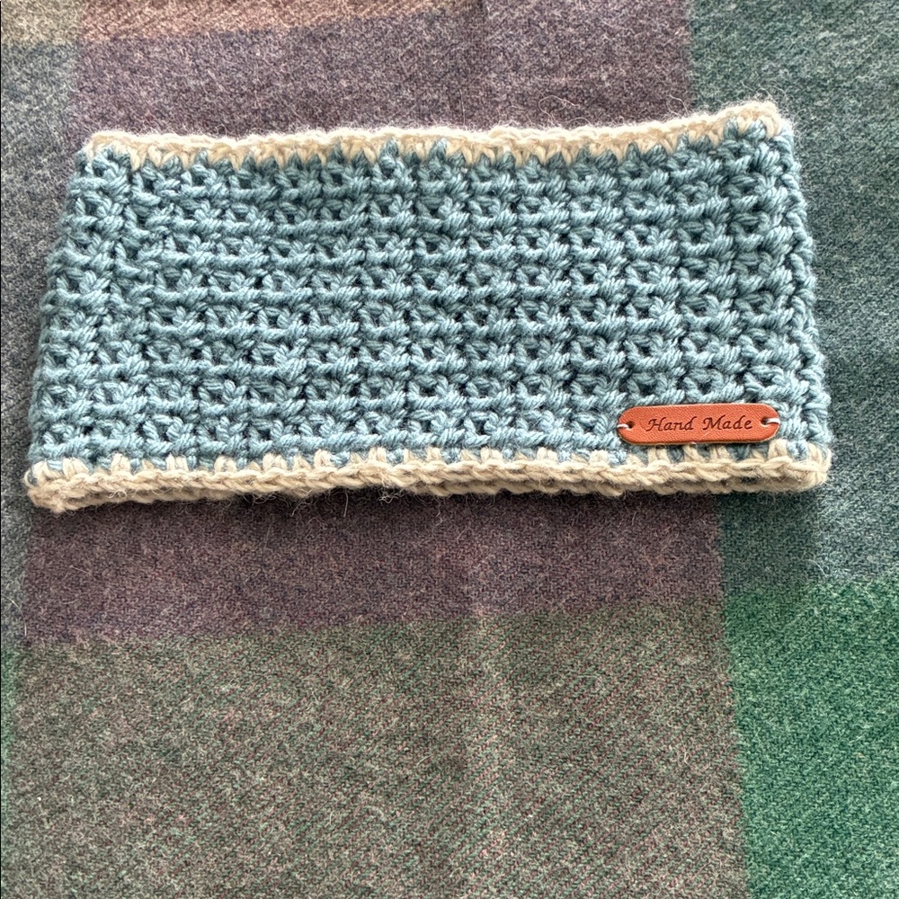 Handcrafted Blue and Cream Crochet Headband/Ear Warmer